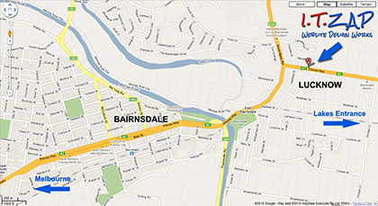 Google Map of Bairnsdale and Lucknow