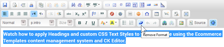 CK Editor Remove Format toolbar icon