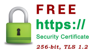 Free SSL Security Certificate, 256-bit data encryption, TLS 1.2